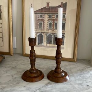 Vintage midcentury modern turned wood candlesticks